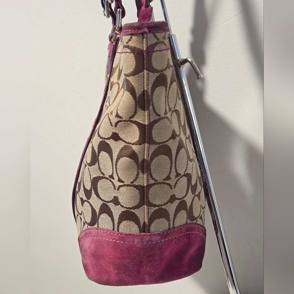 Coach Signature Canvas Tote Bag - Pink and Brown - Picture 5 of 14